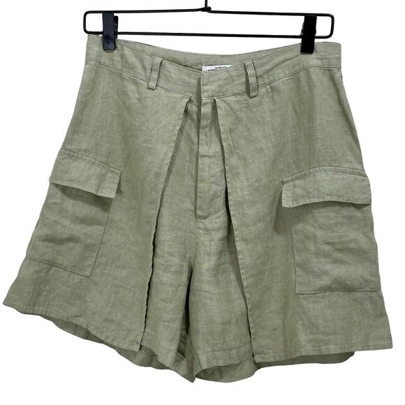 Nicole Miller Linen Light Green High-Waisted Cargo Skort Shorts Sz 4 - Picture 1 of 7